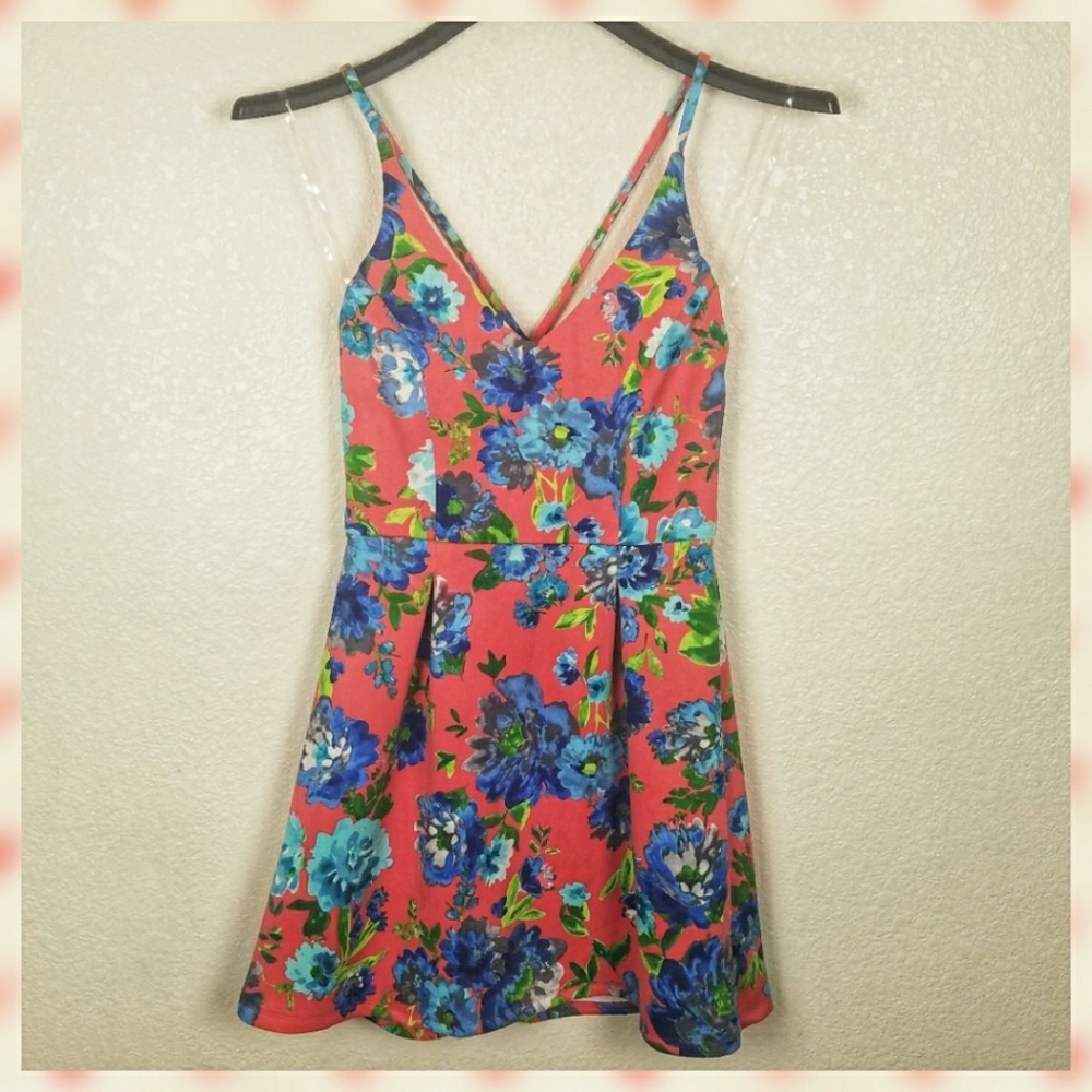 Crystal Doll Pink & Blue Floral Skater Dress Sz 5